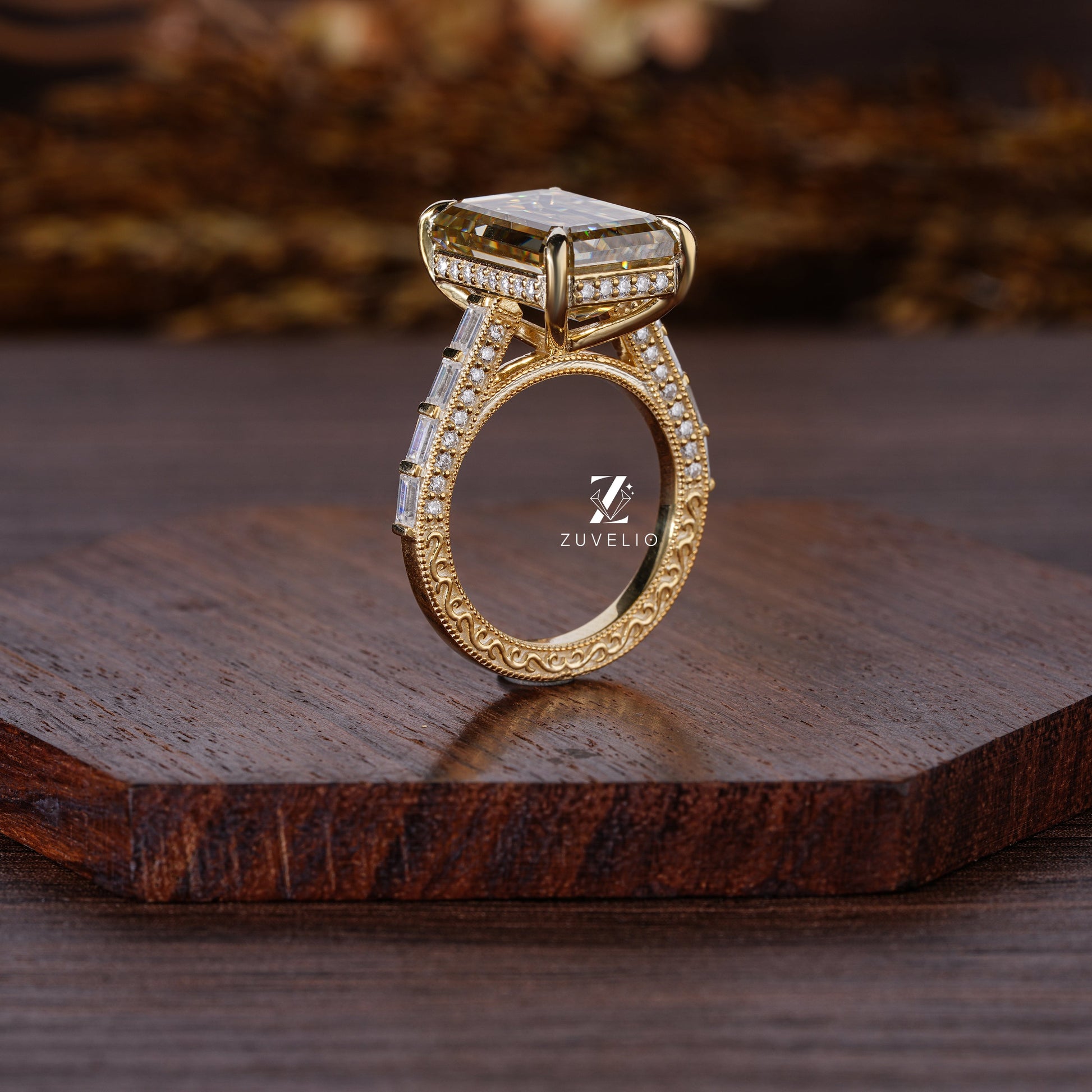 Champagne Emerald Cut Ring - Zuvelio.com