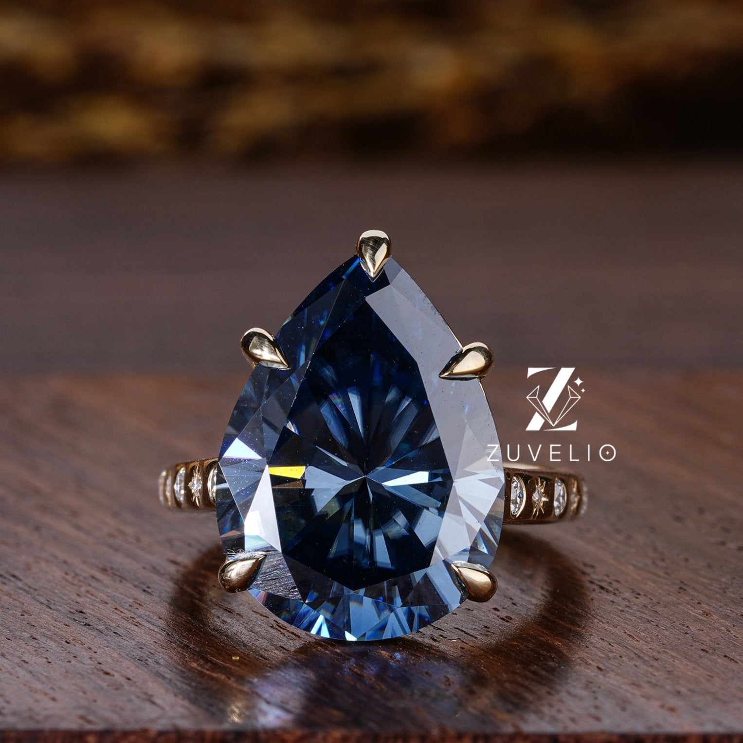 Blue Pear Moissanite Ring - Zuvelio.com