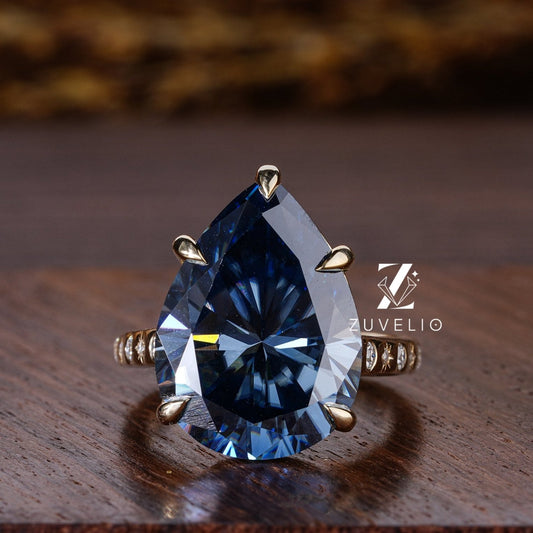 Blue Pear Moissanite Ring - Zuvelio.com