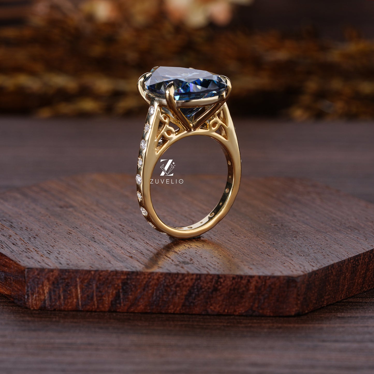 Blue Pear Moissanite Ring - Zuvelio.com