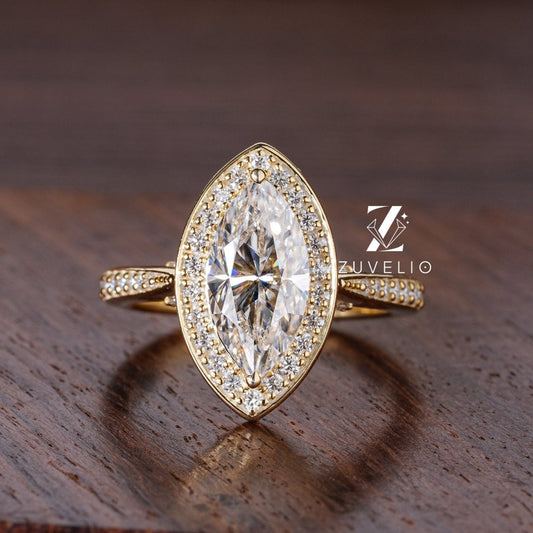 Halo Marquise Cut Moissanite Ring - Zuvelio.com