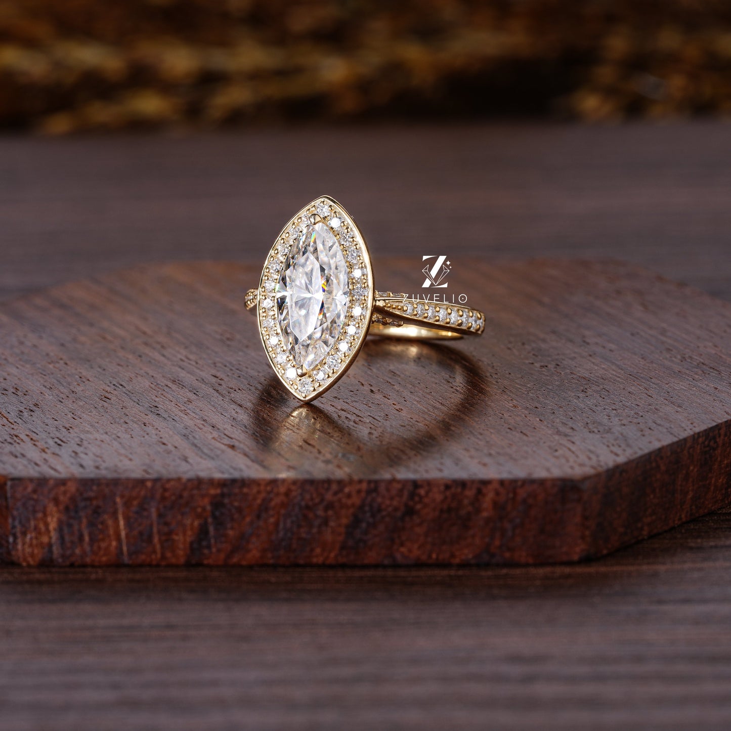 Halo Marquise Cut Moissanite Ring - Zuvelio.com