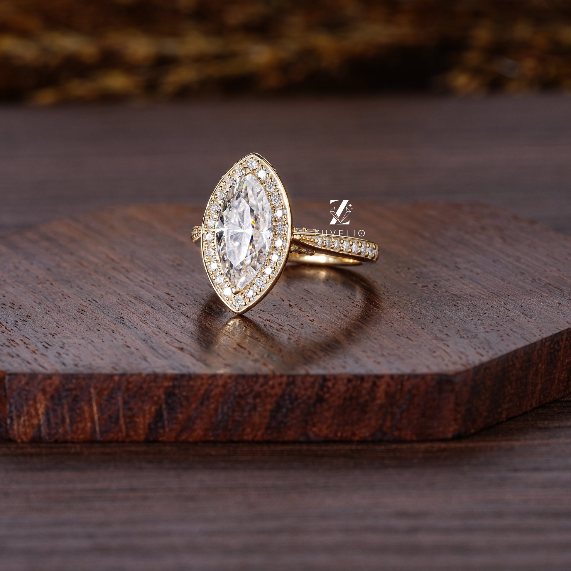 Halo Marquise Cut Moissanite Ring - Zuvelio.com