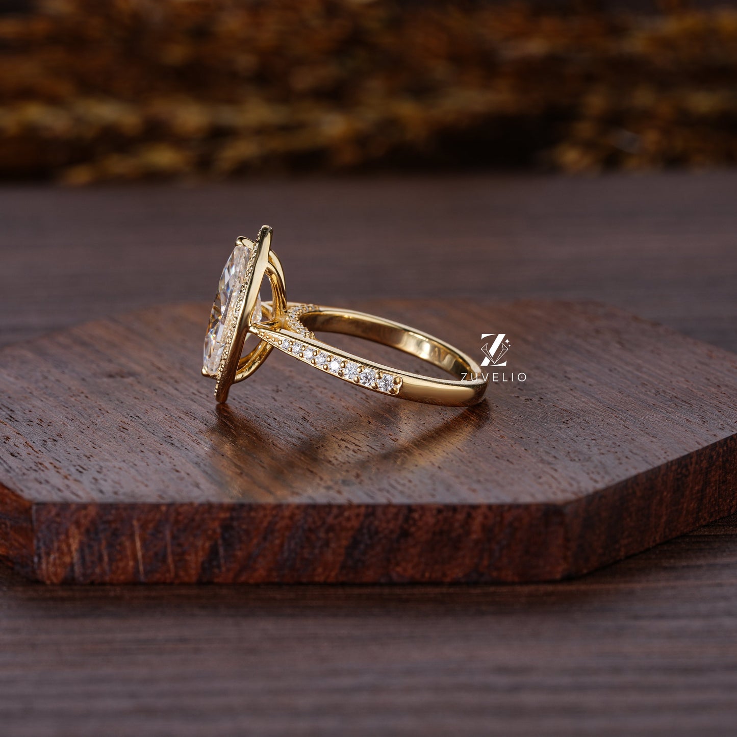 Halo Marquise Cut Moissanite Ring - Zuvelio.com