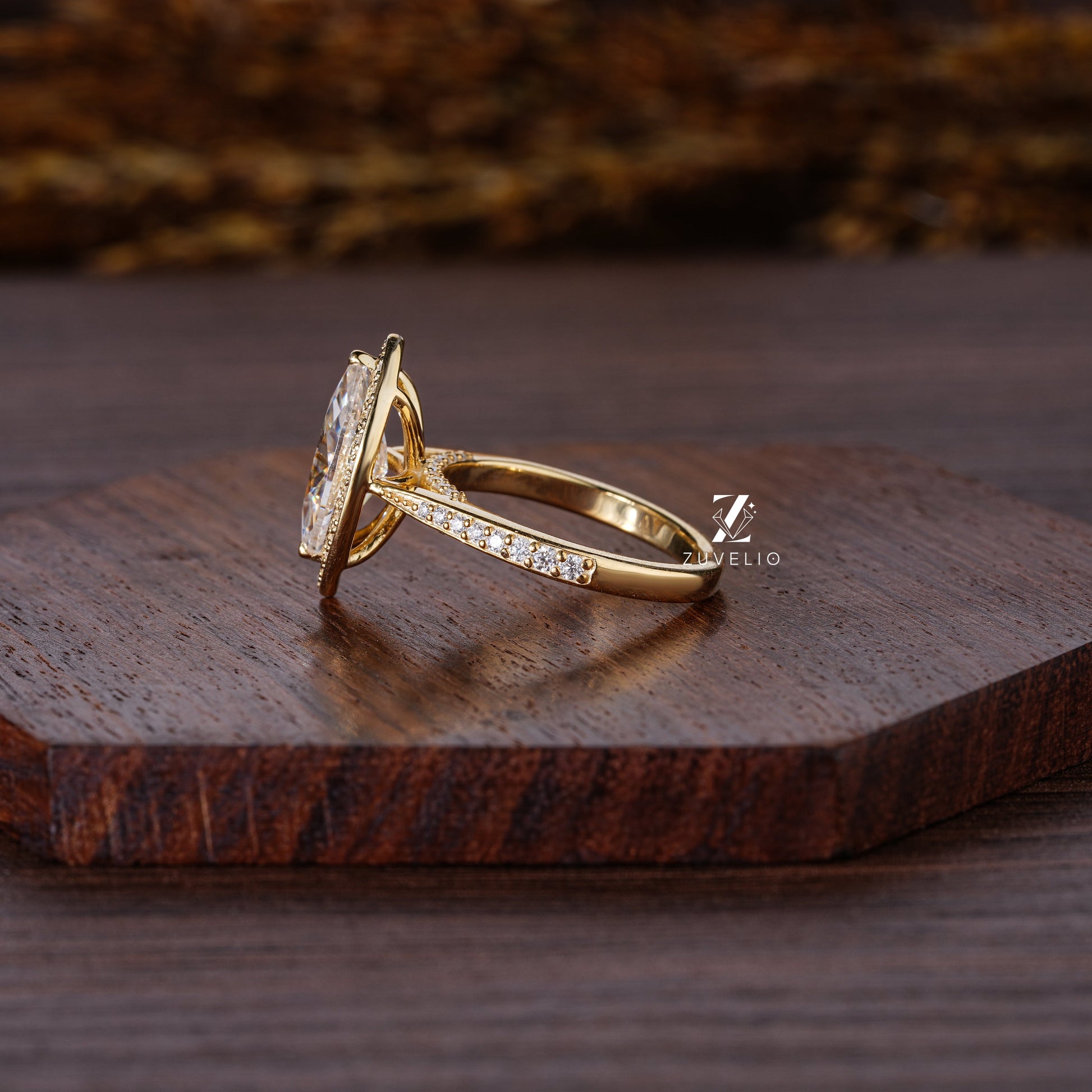 Halo Marquise Cut Moissanite Ring - Zuvelio.com