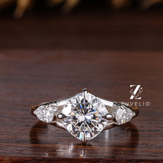 Cushion Tri-stone Wedding Ring - Zuvelio.com
