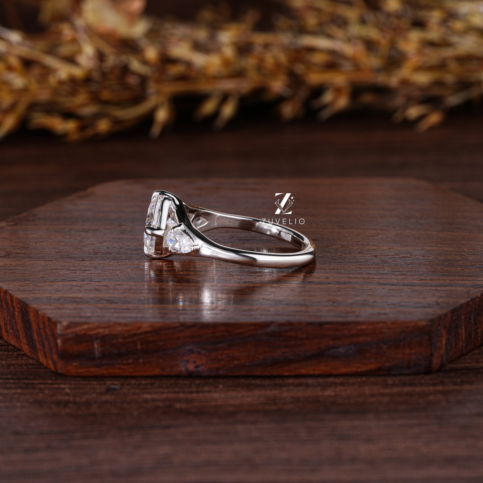 Cushion Tri-stone Wedding Ring - Zuvelio.com