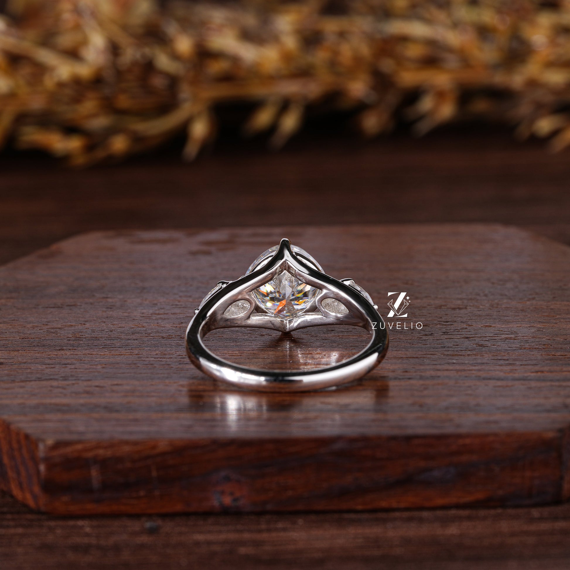 Cushion Tri-stone Wedding Ring - Zuvelio.com
