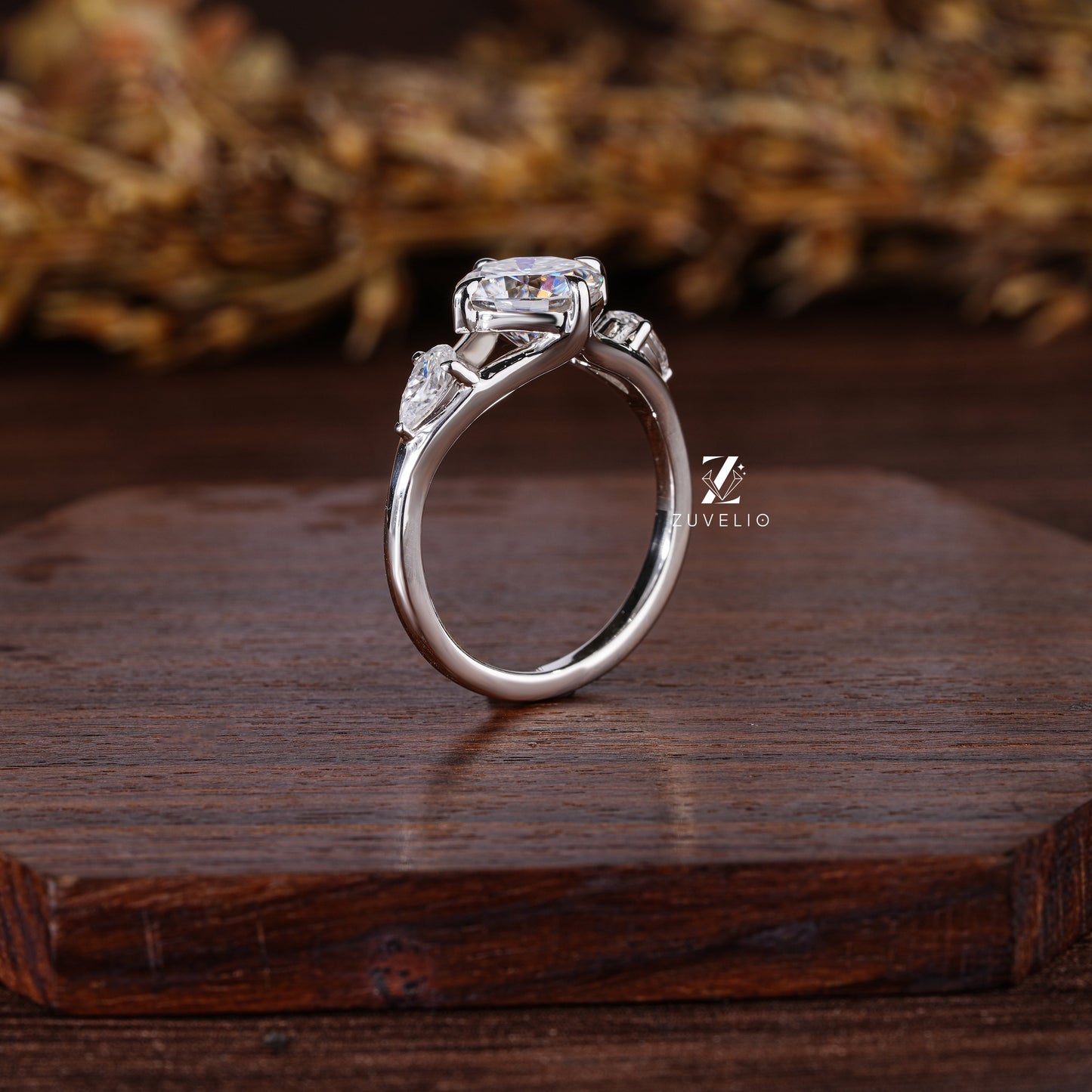Cushion Tri-stone Wedding Ring - Zuvelio.com