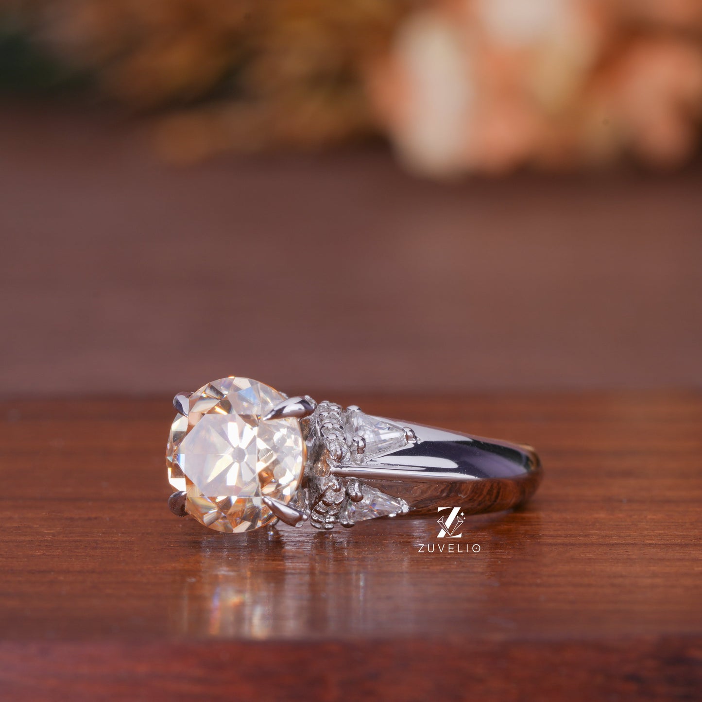 Round Champagne Moissanite Ring
