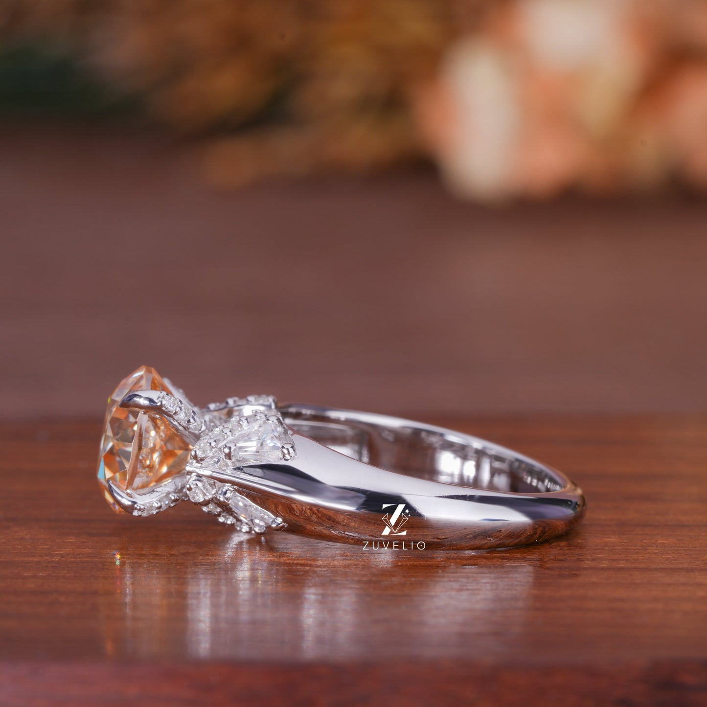 Round Champagne Moissanite Ring