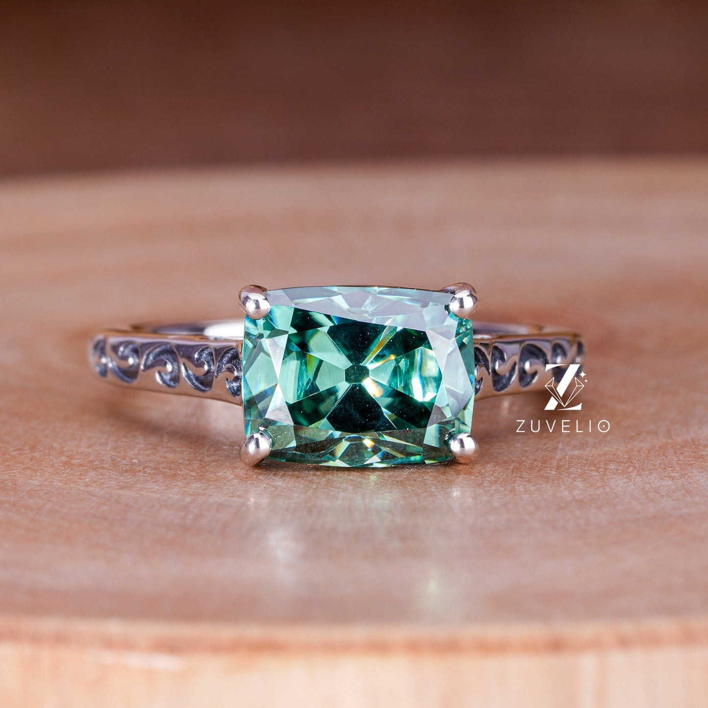 Cushion Green Moissanite Ring