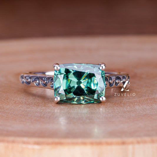 Cushion Green Moissanite Ring
