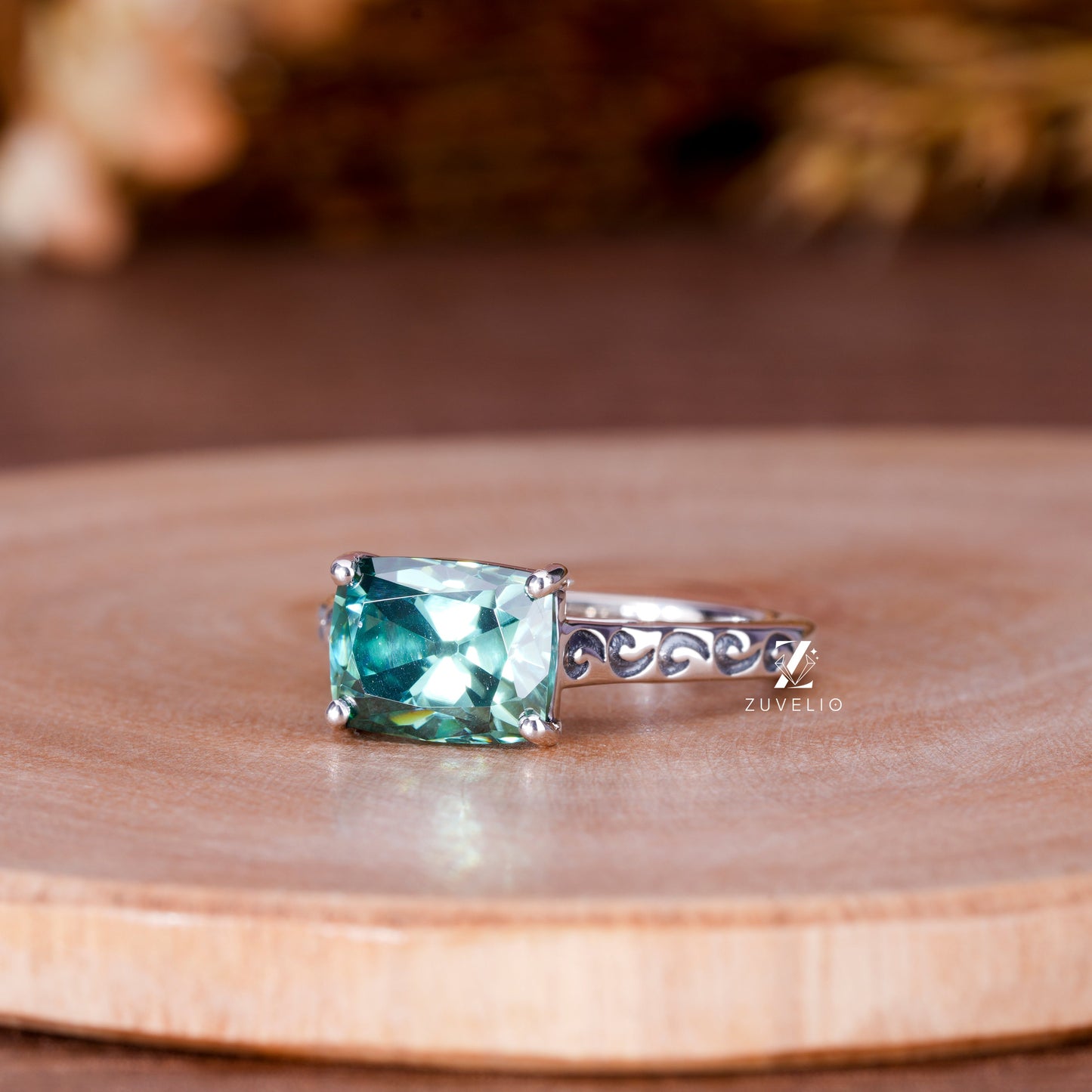Cushion Green Moissanite Ring