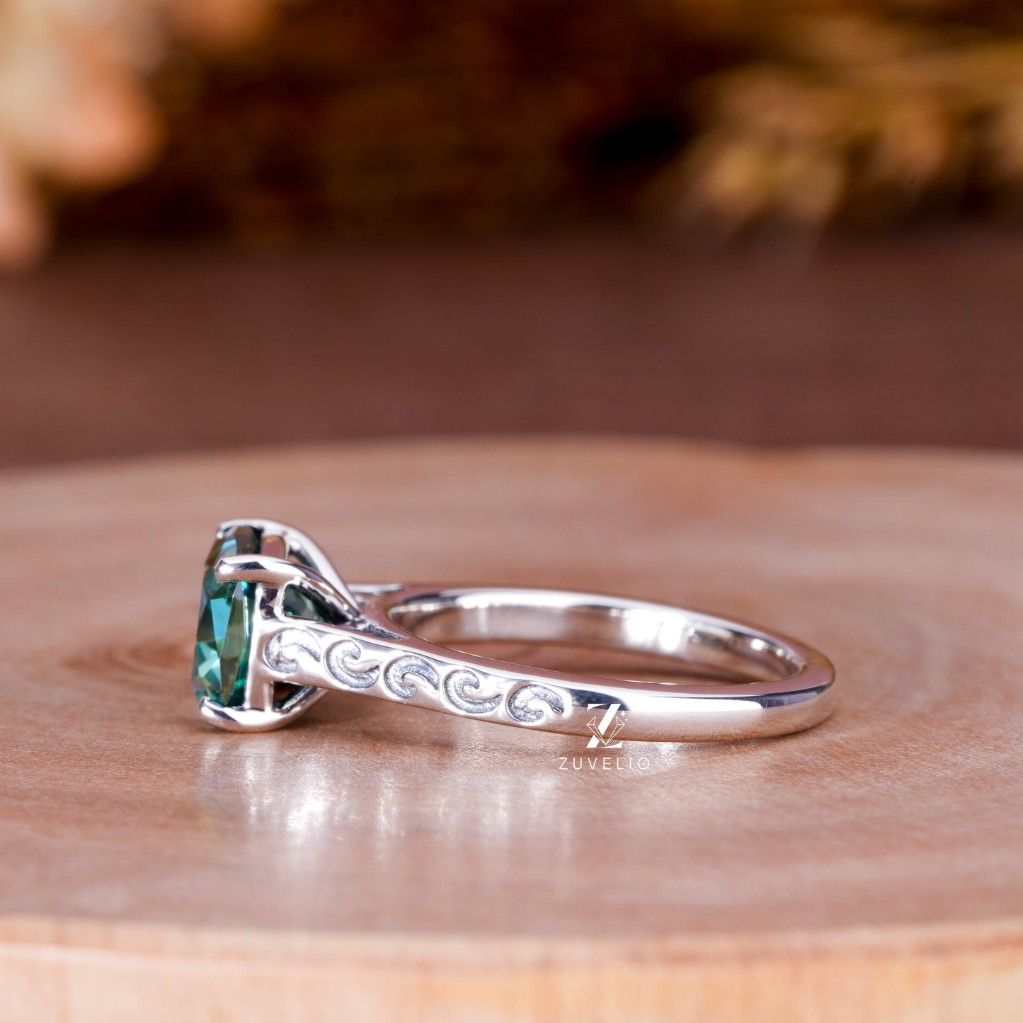 Cushion Green Moissanite Ring