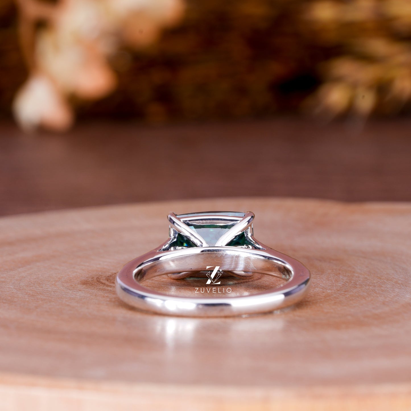 Cushion Green Moissanite Ring