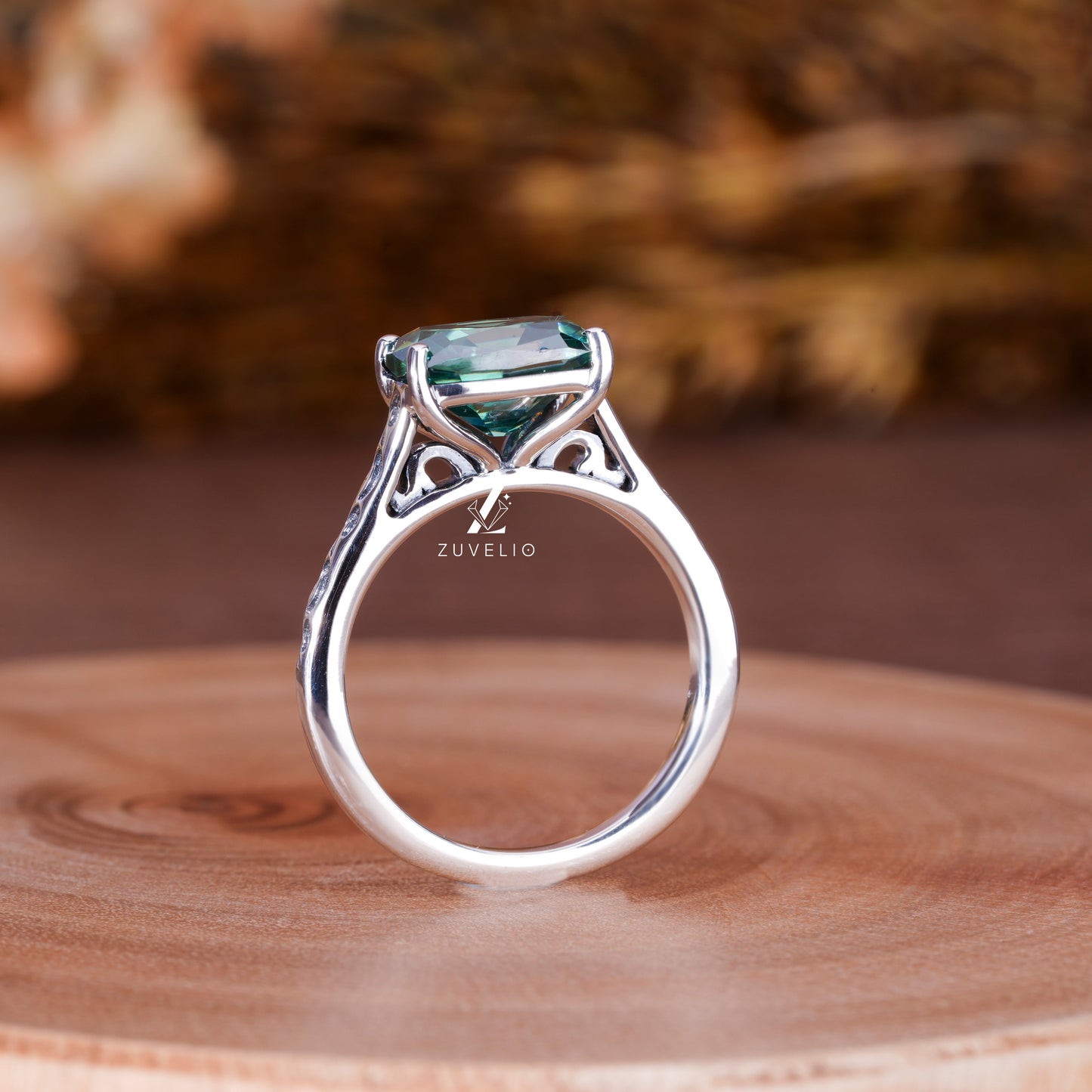 Cushion Green Moissanite Ring