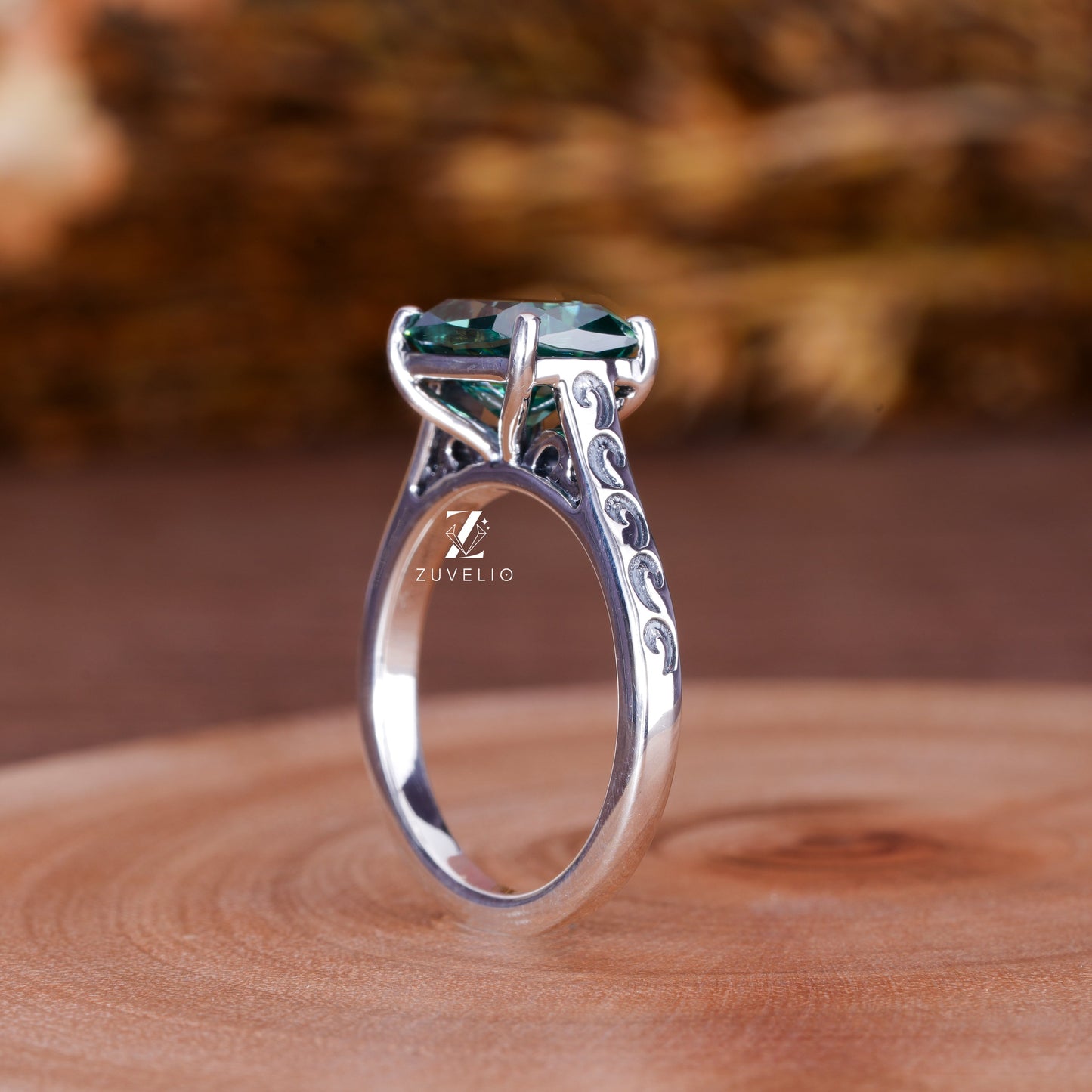 Cushion Green Moissanite Ring