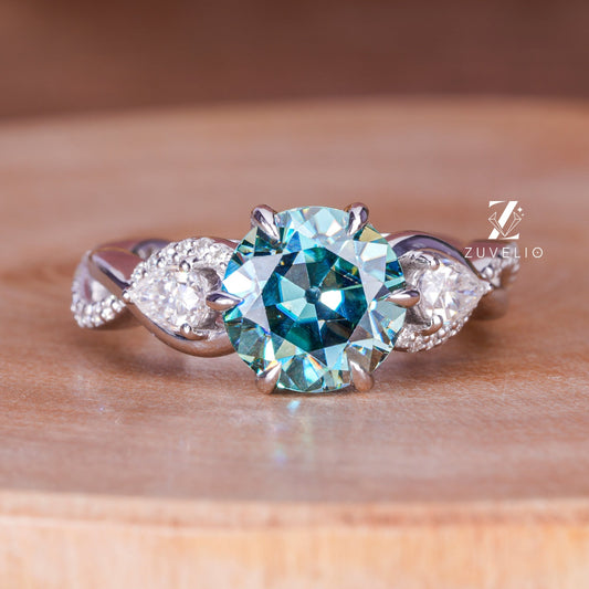 Cyan Blue Moissanite Ring