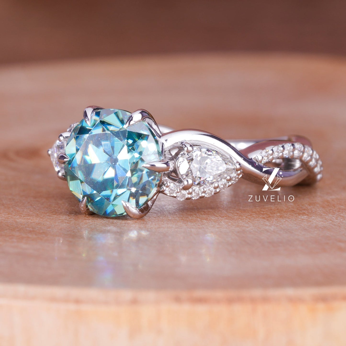 Cyan Blue Moissanite Ring
