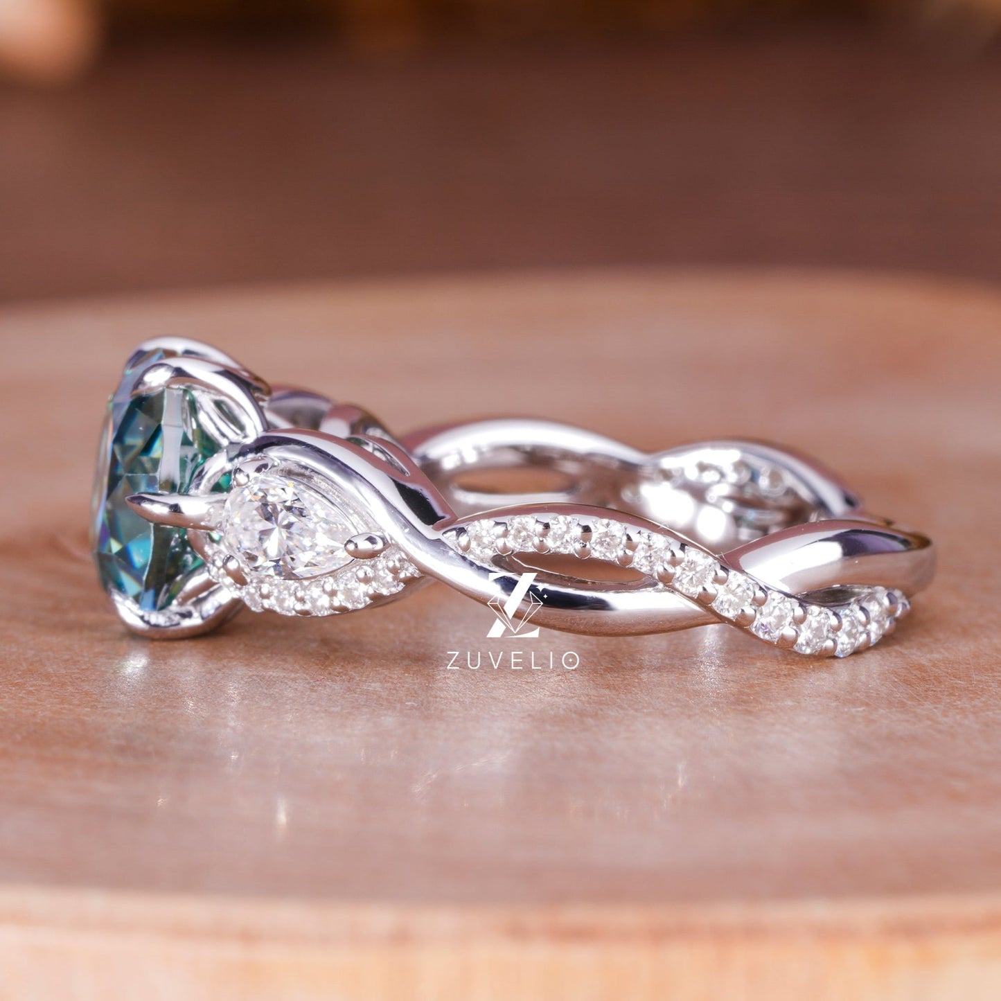 Cyan Blue Moissanite Ring