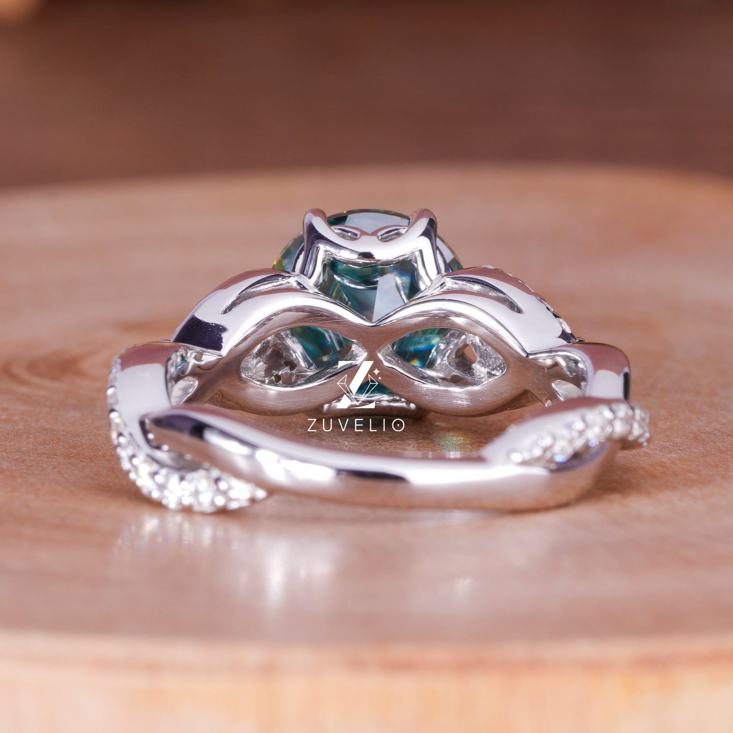 Cyan Blue Moissanite Ring