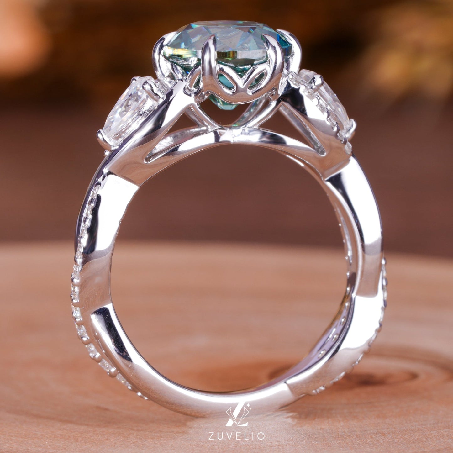 Cyan Blue Moissanite Ring