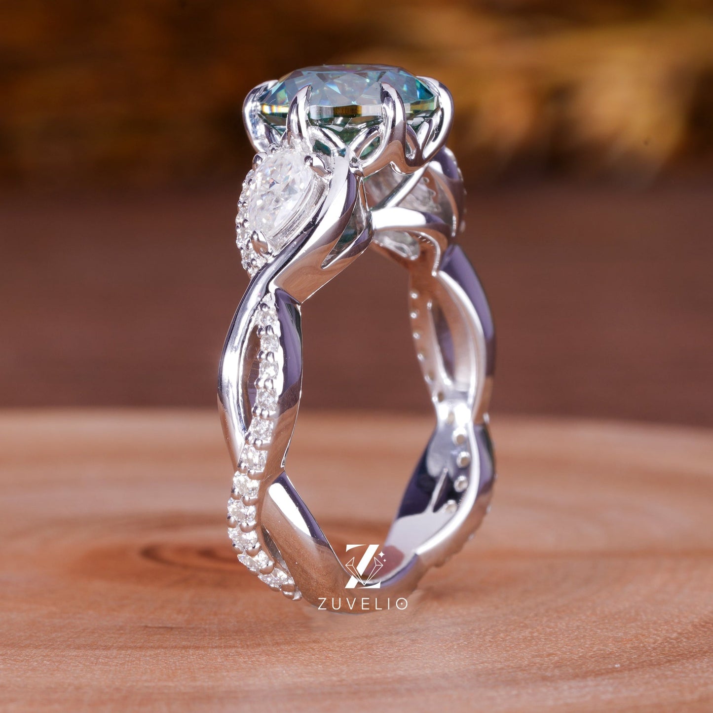 Cyan Blue Moissanite Ring