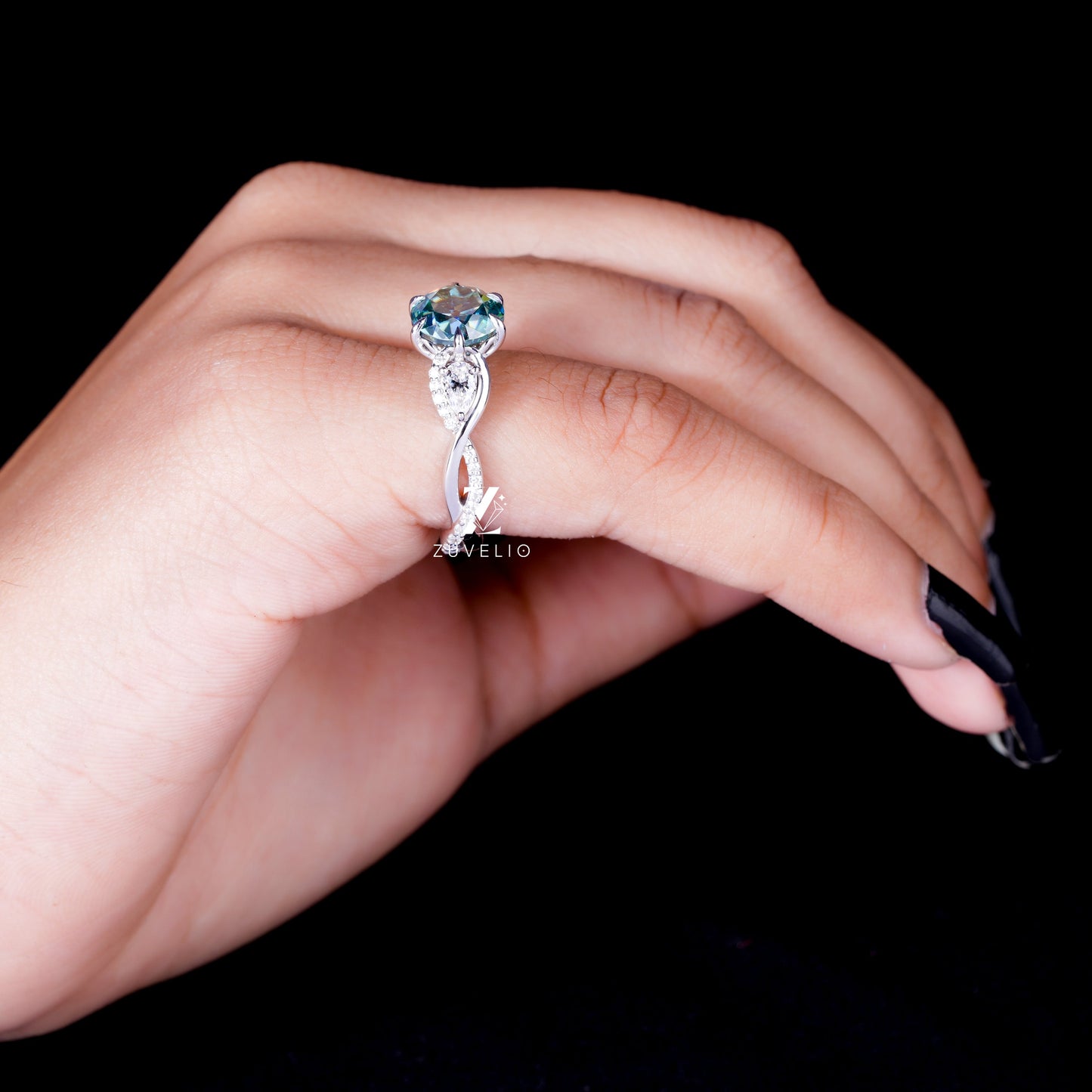 Cyan Blue Moissanite Ring