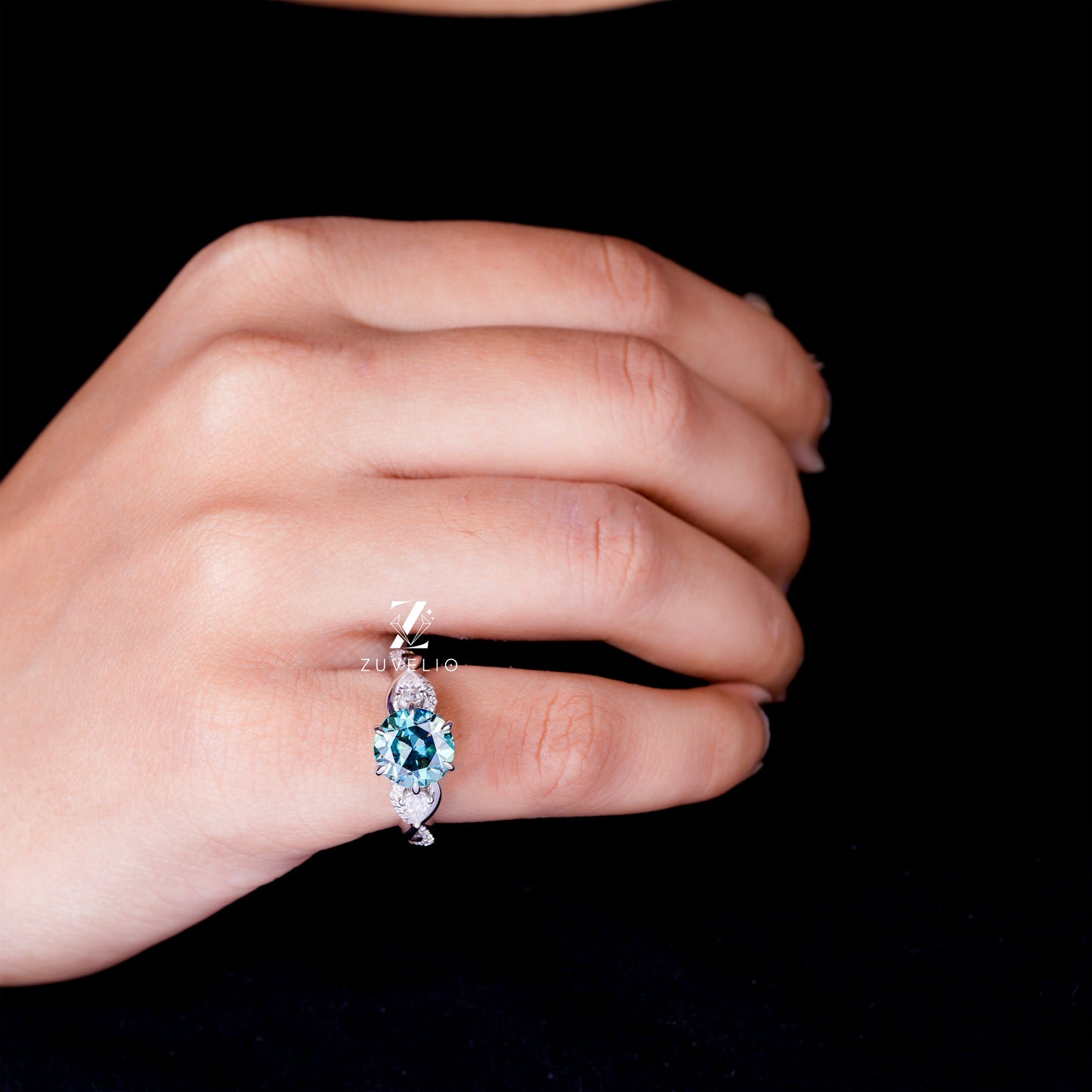 Cyan Blue Moissanite Ring