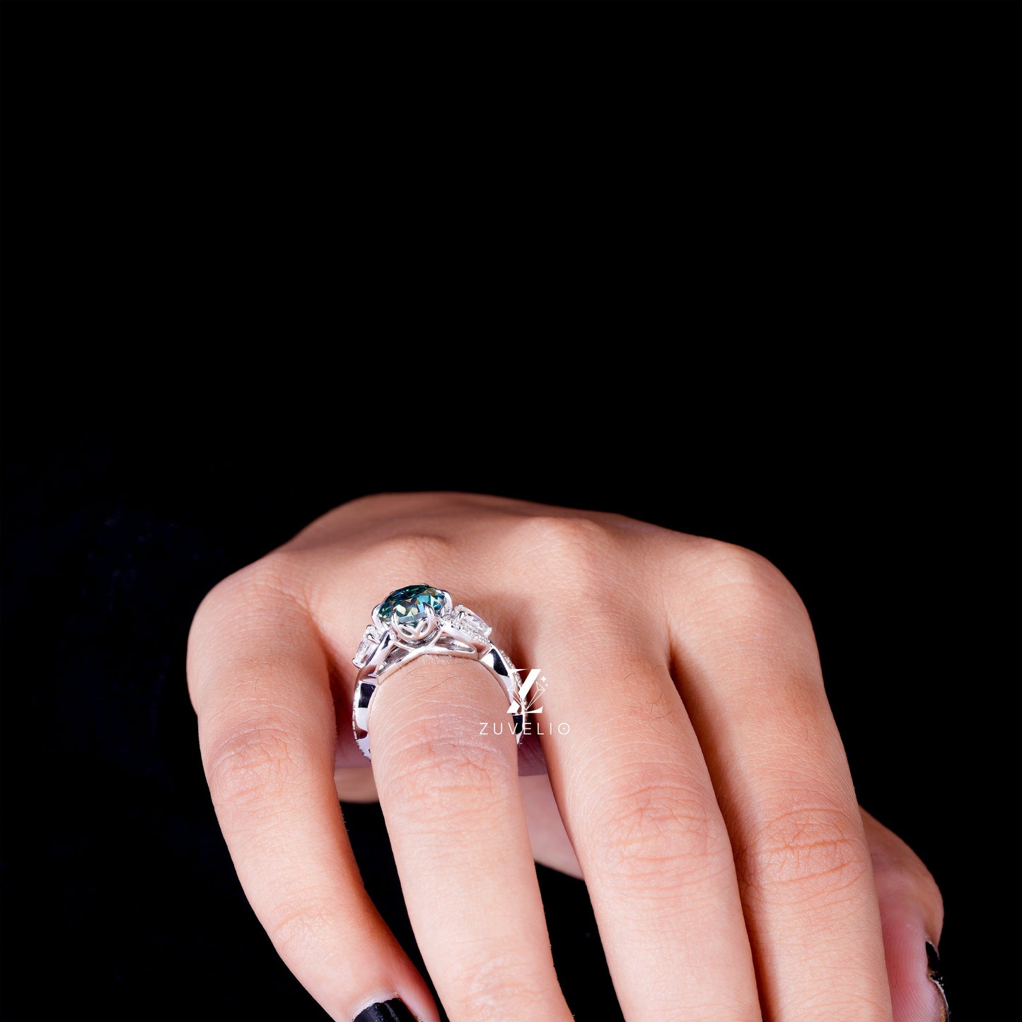 Cyan Blue Moissanite Ring