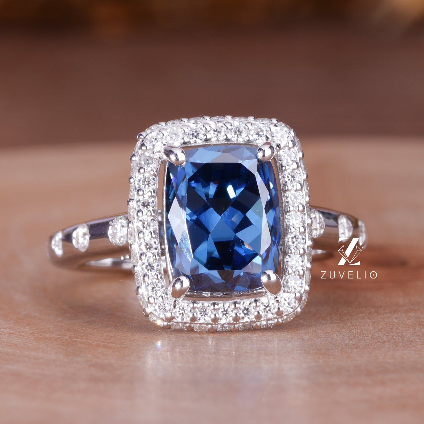 Cushion Blue Moissanite Ring