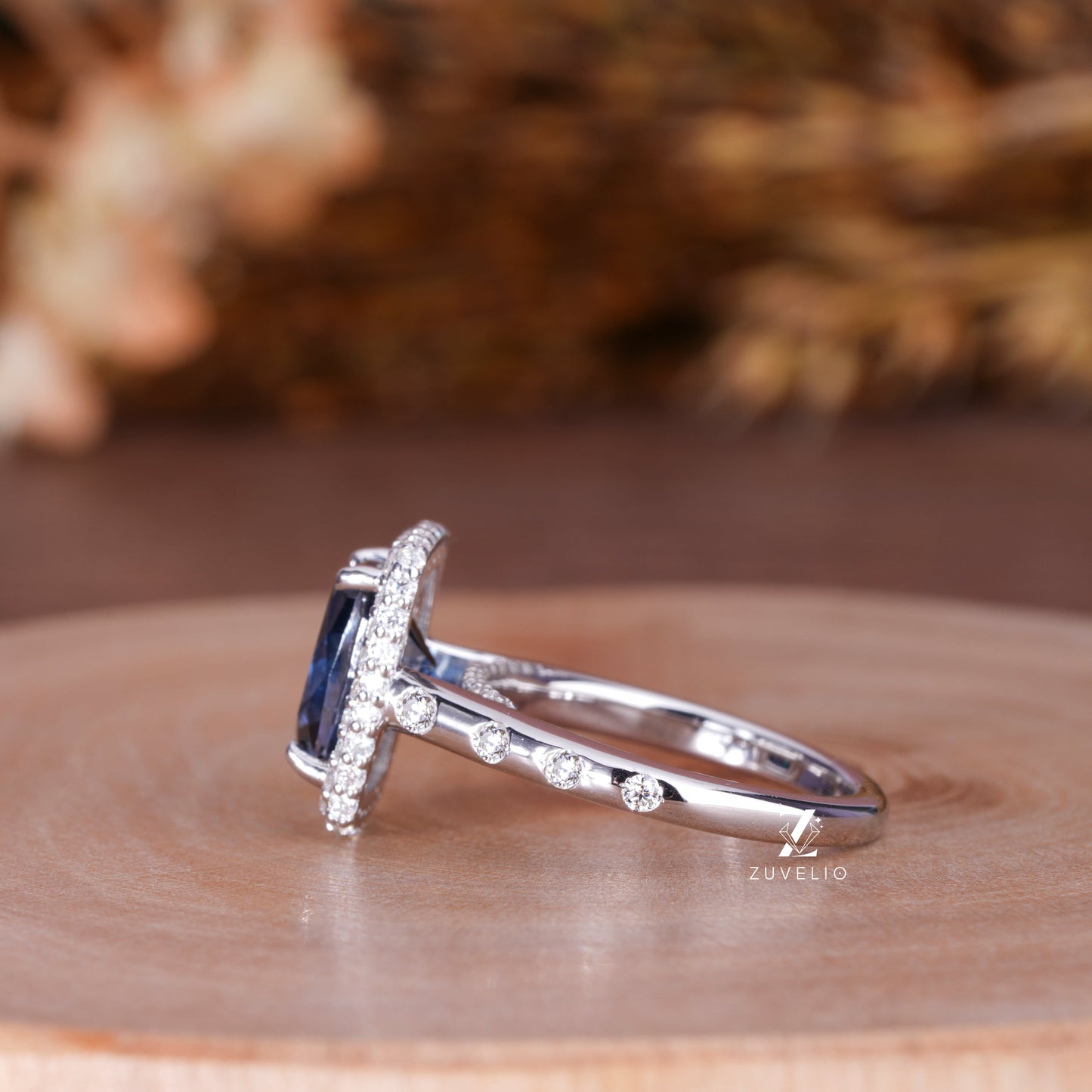 Cushion Blue Moissanite Ring