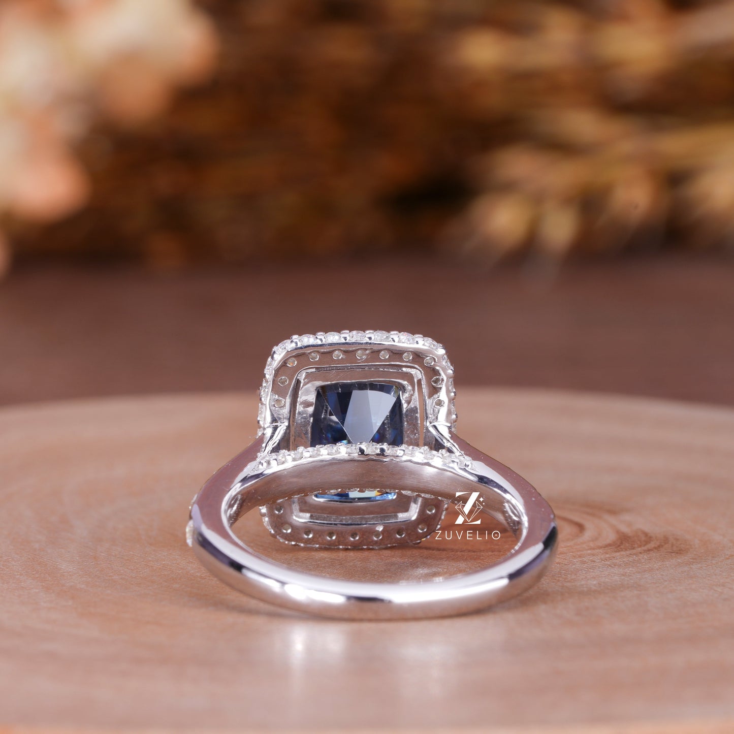 Cushion Blue Moissanite Ring