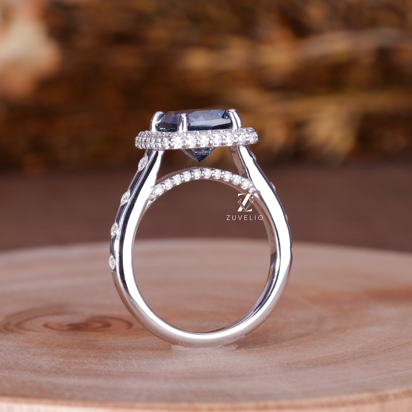 Cushion Blue Moissanite Ring