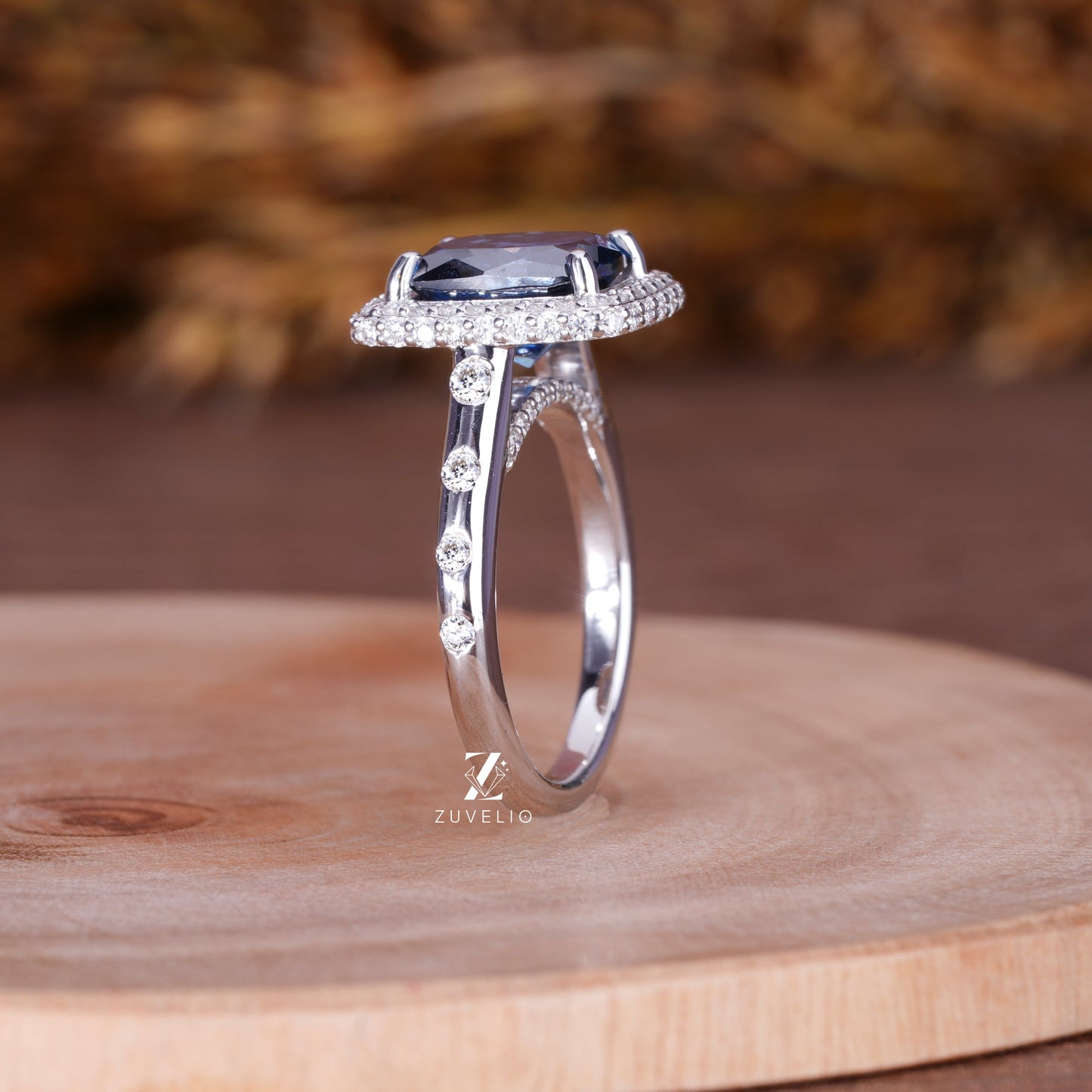 Cushion Blue Moissanite Ring