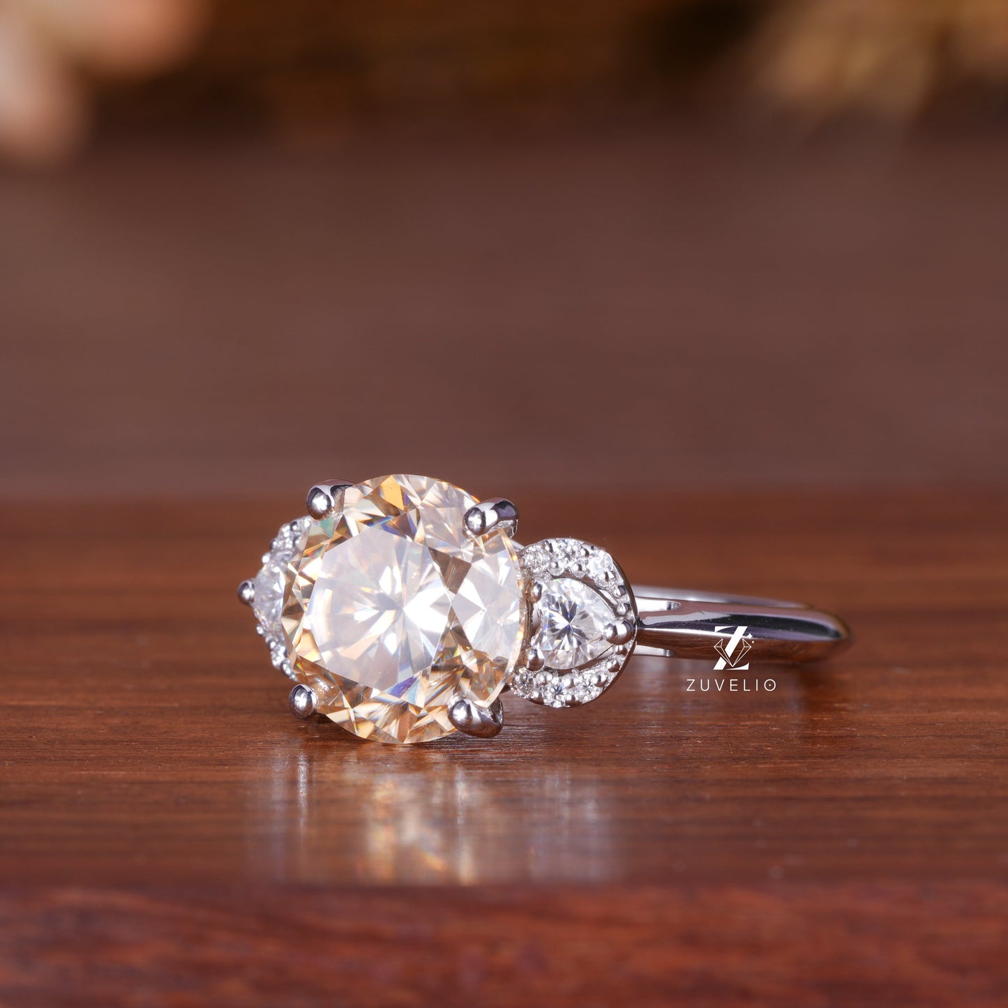 Round Champagne Moissanite Ring