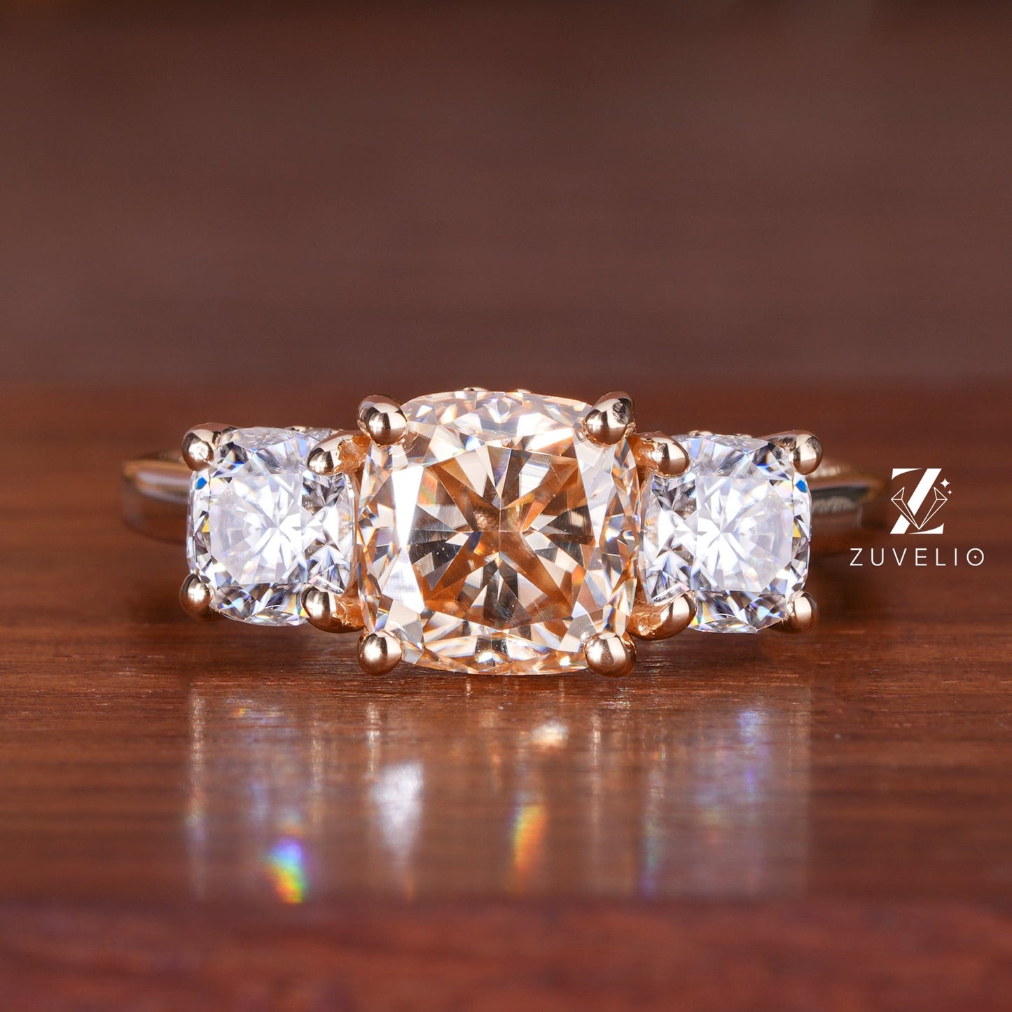 Champagne Cushion Moissanite Ring