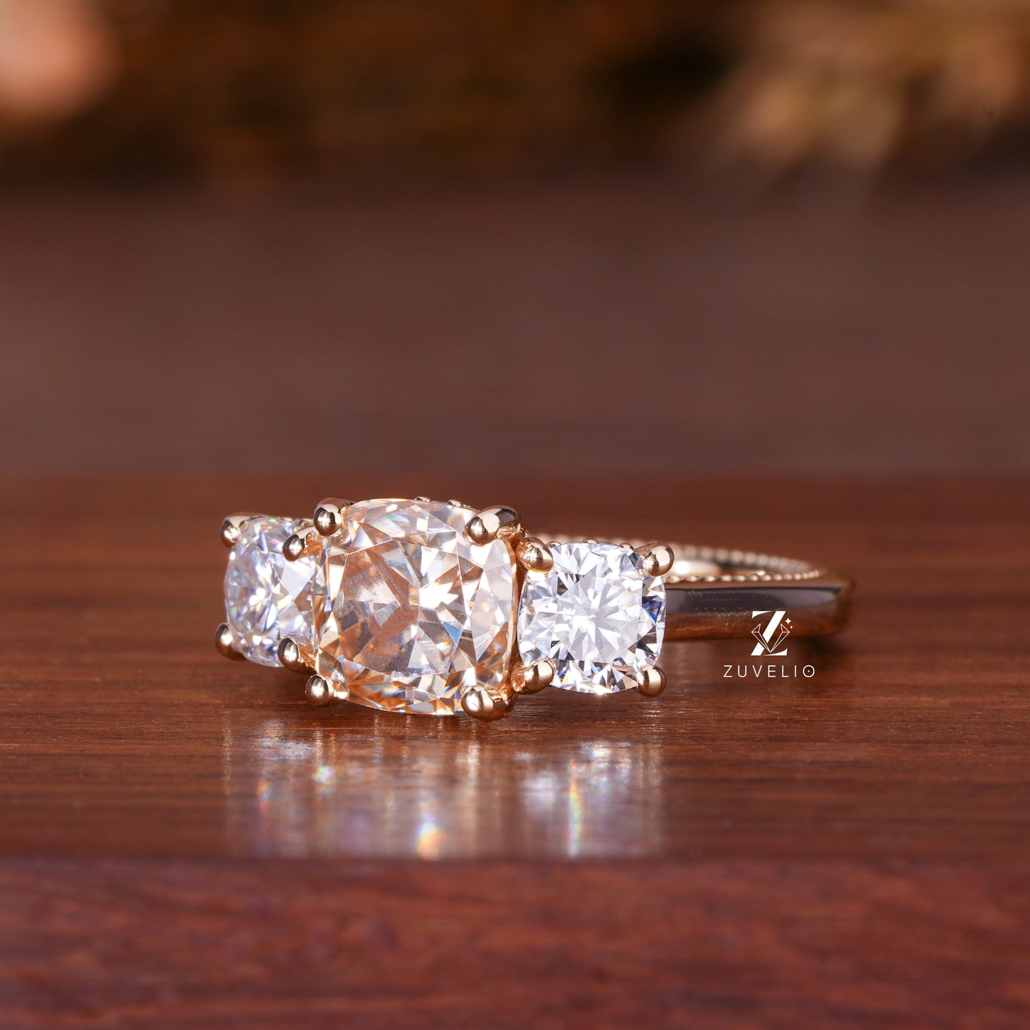 Champagne Cushion Moissanite Ring