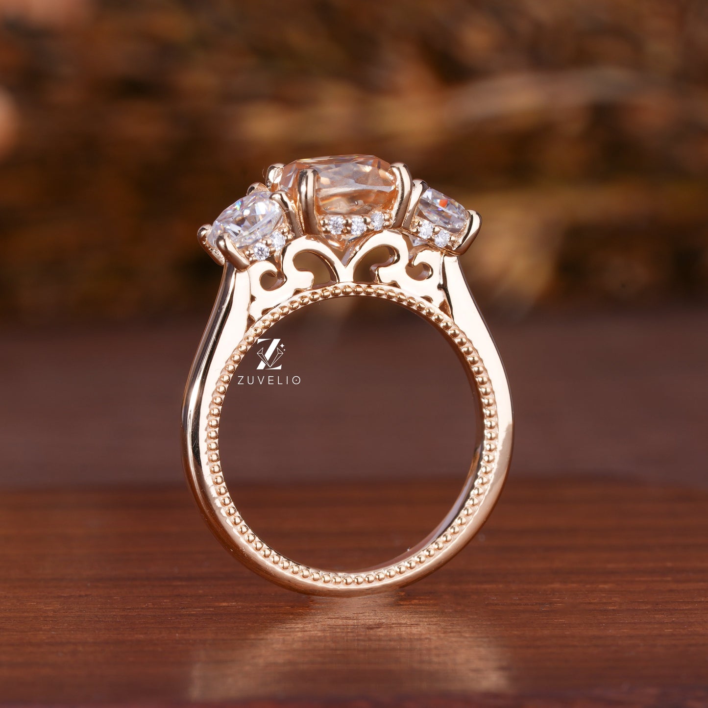 Champagne Cushion Moissanite Ring