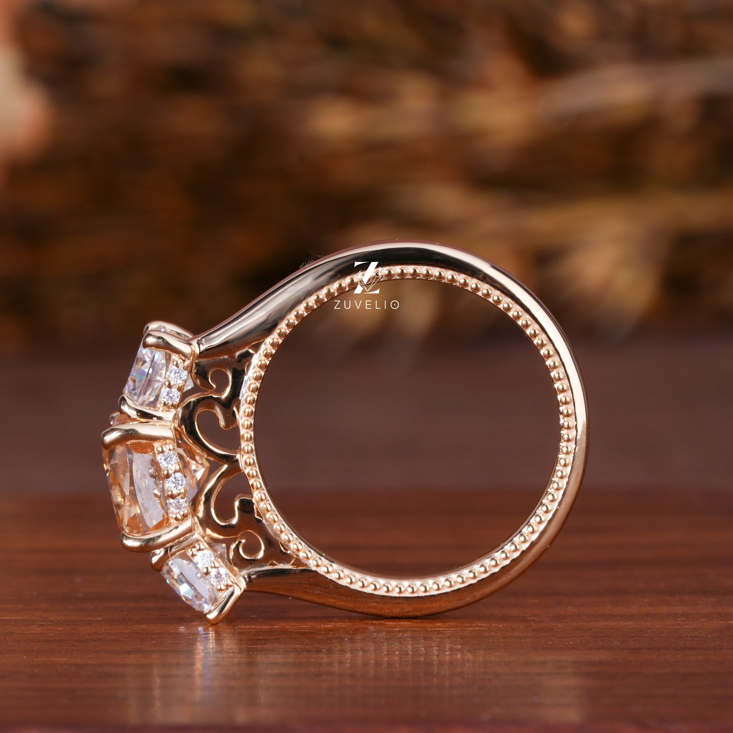 Champagne Cushion Moissanite Ring