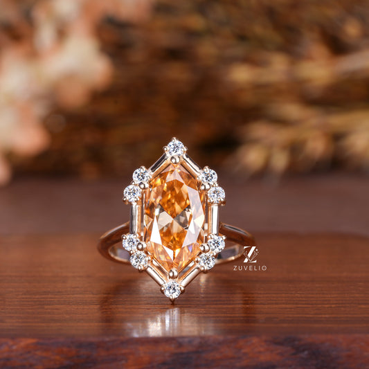 Hexagon Cut Moissanite Ring