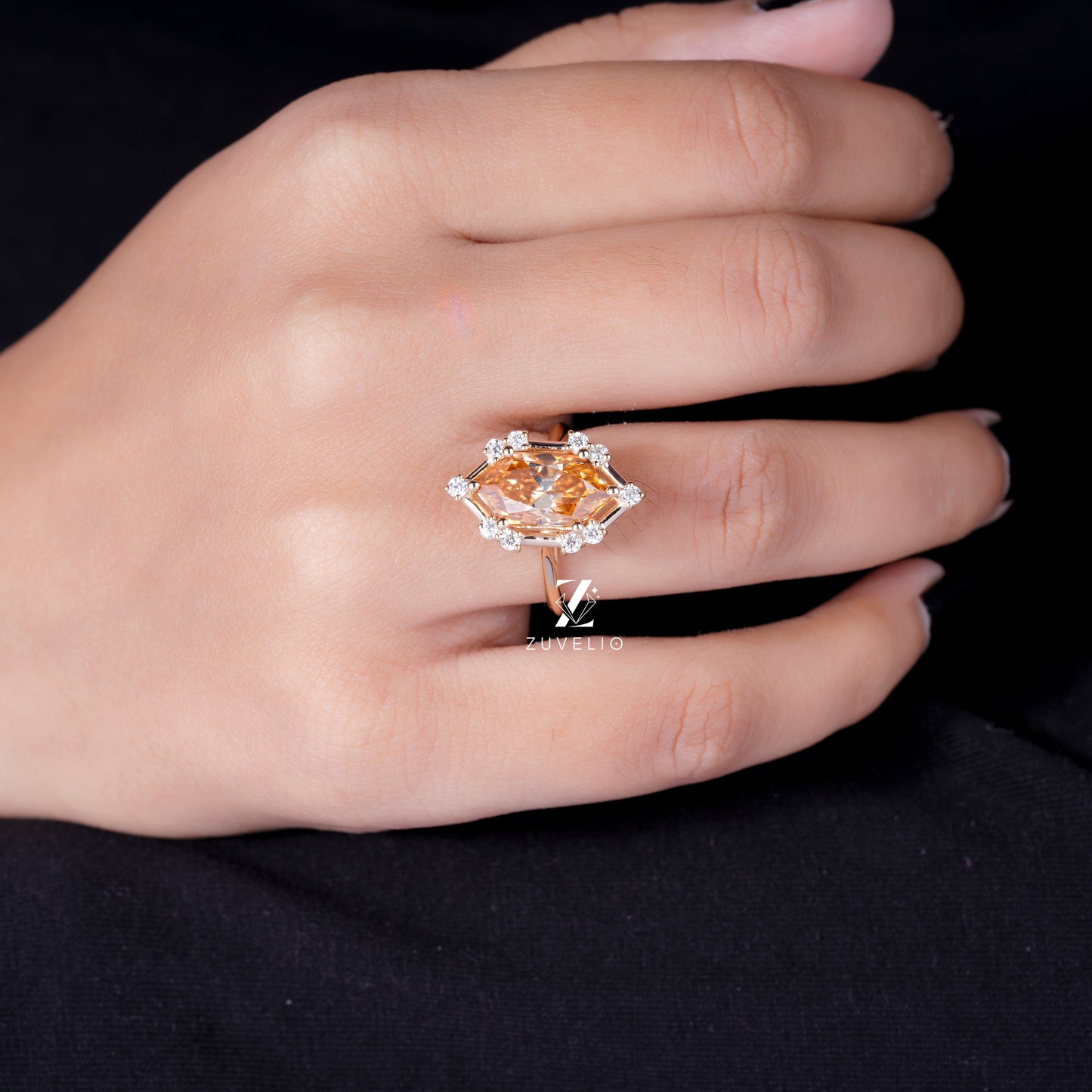 Hexagon Cut Moissanite Ring