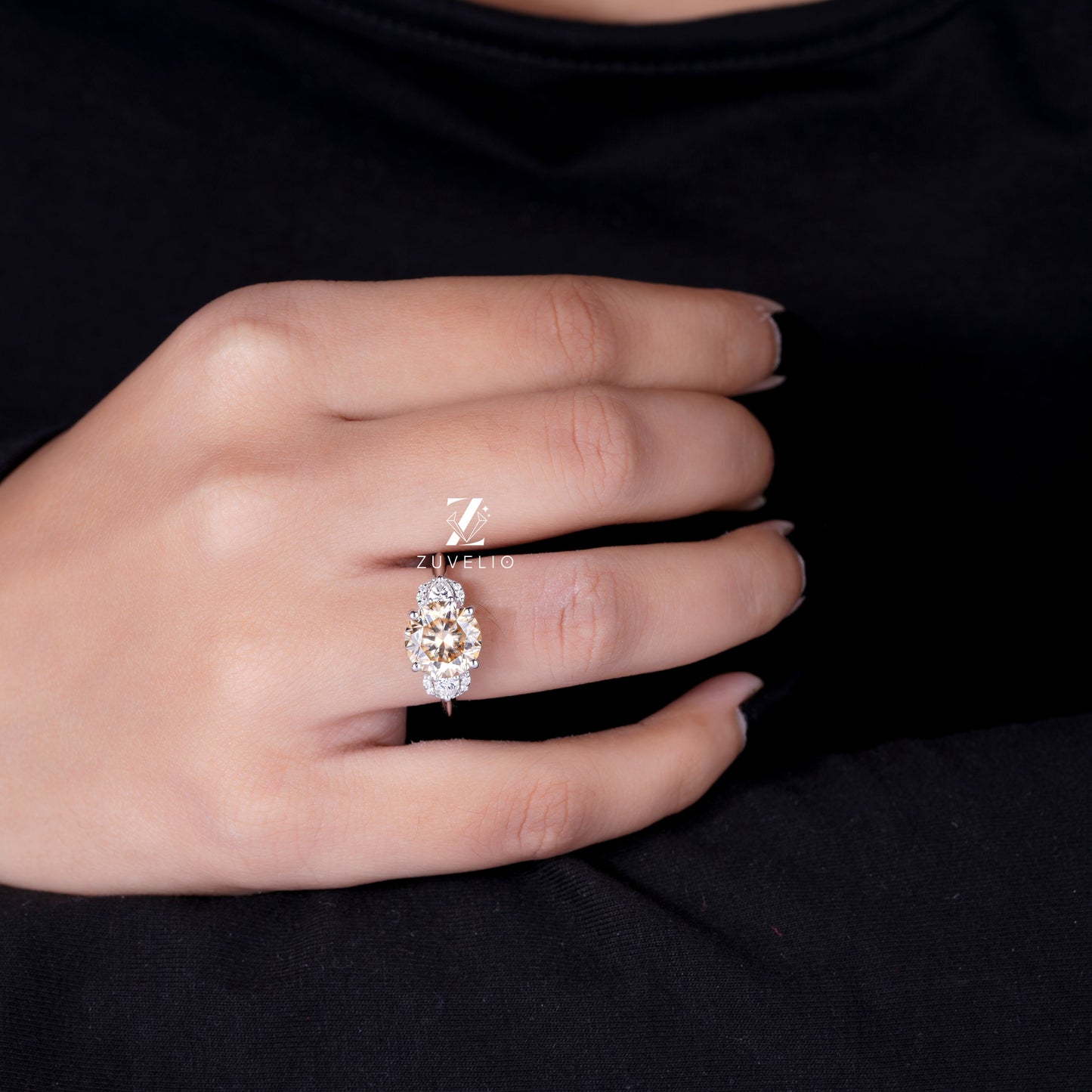 Round Champagne Moissanite Ring