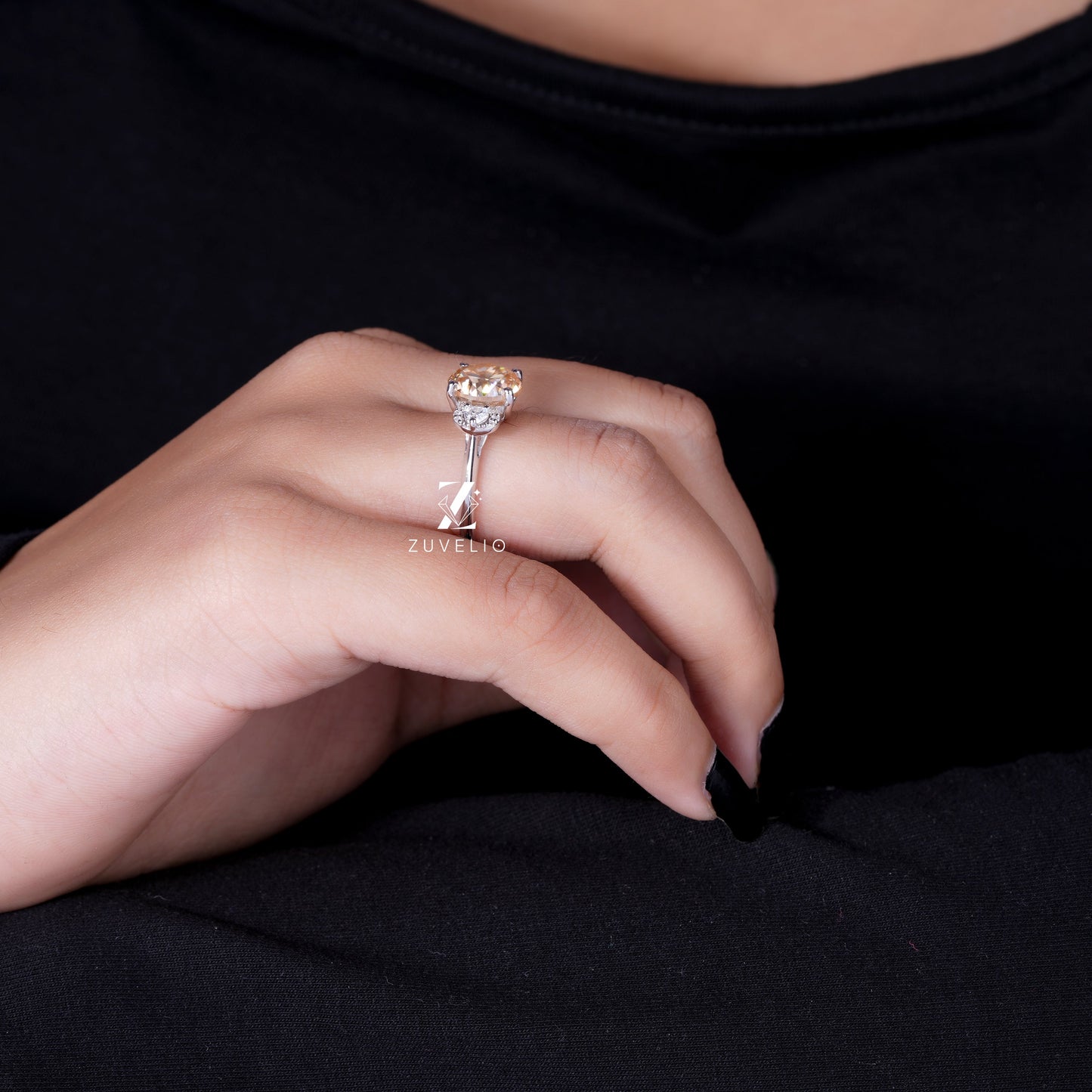 Round Champagne Moissanite Ring