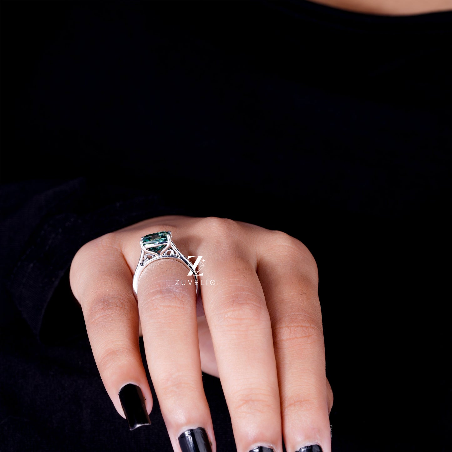 Cushion Green Moissanite Ring
