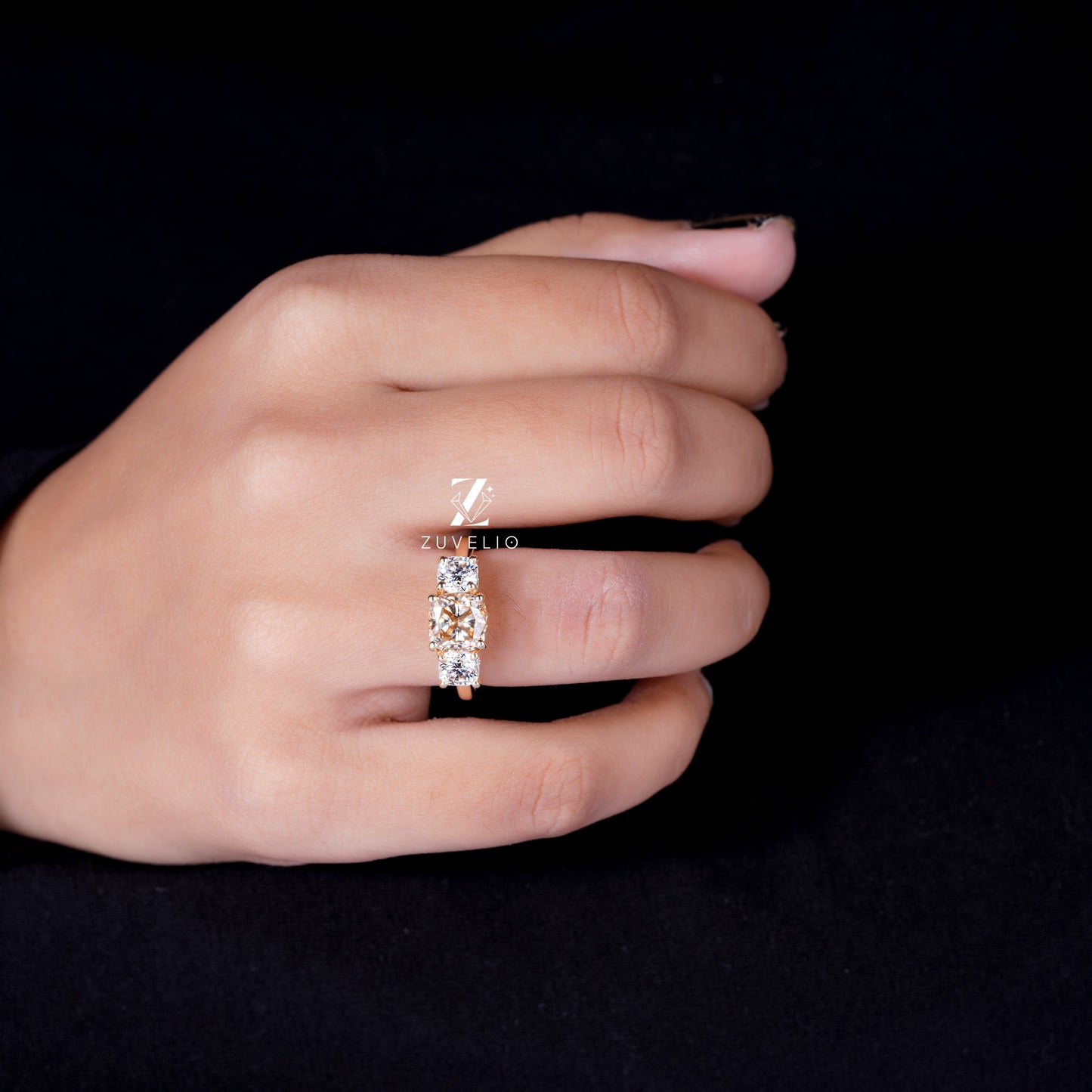 Champagne Cushion Moissanite Ring