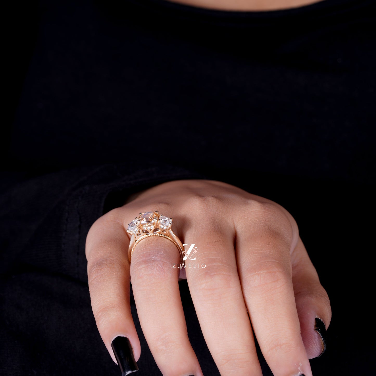 Champagne Cushion Moissanite Ring