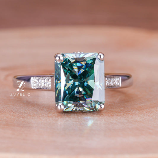 Blue Green Moissanite Ring