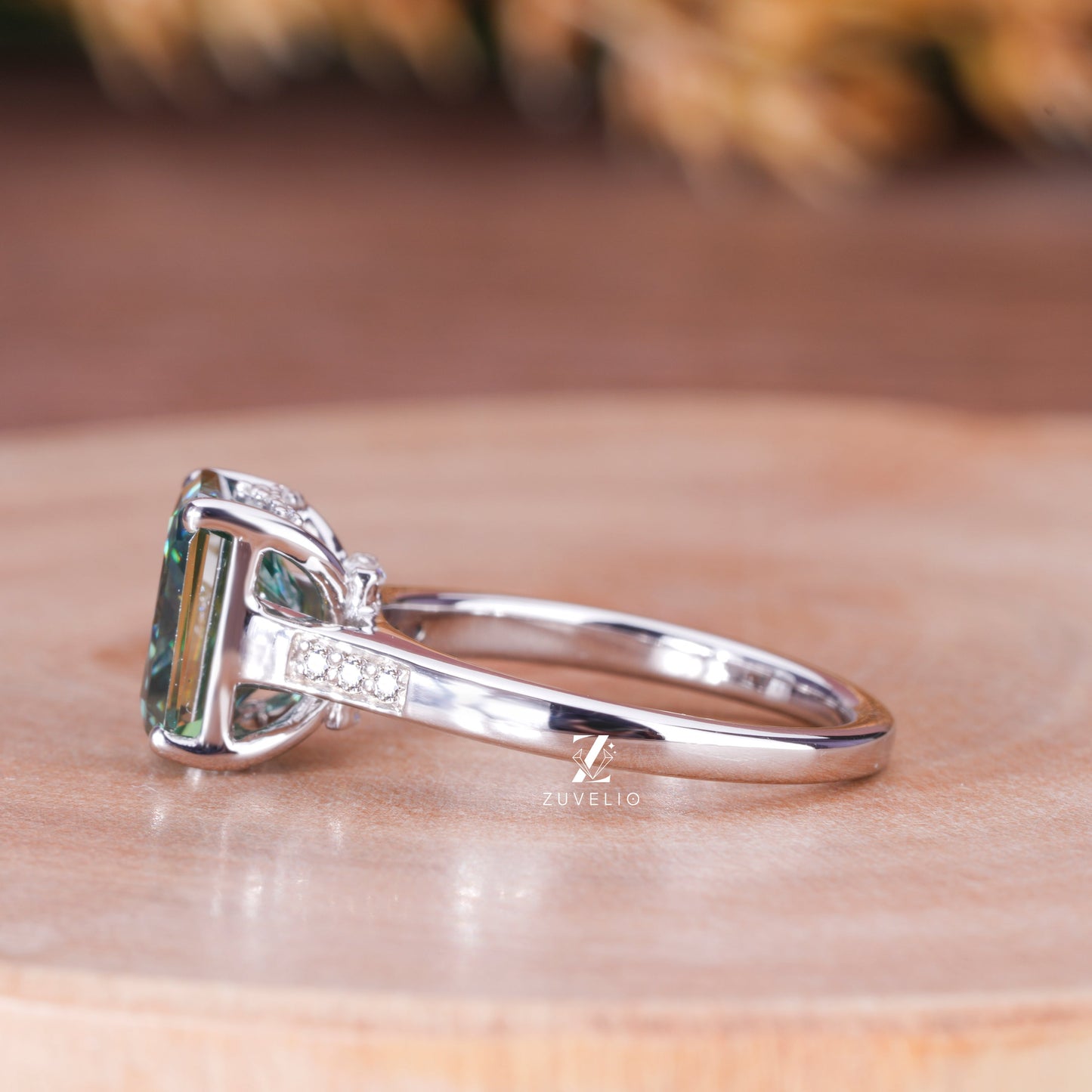 Blue Green Moissanite Ring